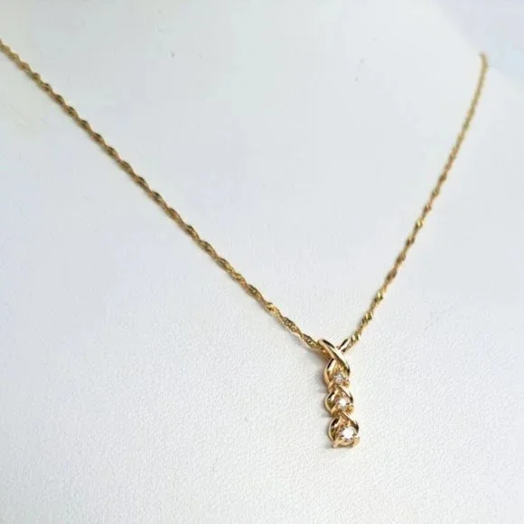 14K Gold Diamond Drop Pendant & Chain - Picture 2 of 11
